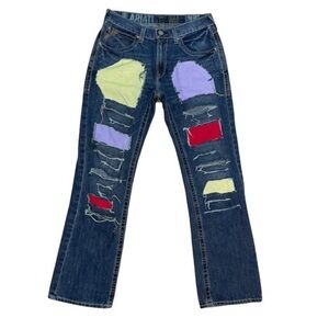 ARIAT Denim M5 Men’s Blue Jeans Low Rise Straight 31x34 W/ Patches Distressed